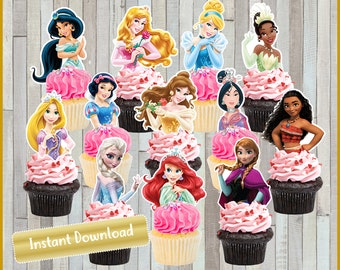 Princess Cupcakes Toppers, Printable Princess Toppers, Princess party Toppers INSTANT DOWNLOAD