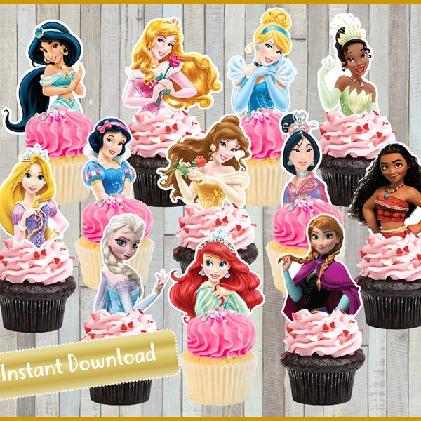 Princess Cupcakes Toppers, Printable Princess Toppers, Princess party Toppers INSTANT DOWNLOAD