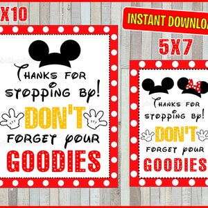 Printable Mickey Mouse Thanks for Stopping By Party Sign, 5x7 and 8x10 INSTANT DOWNLOAD