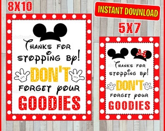 Printable Mickey Mouse Thanks for Stopping By Party Sign, 5x7 and 8x10 INSTANT DOWNLOAD