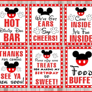 Conjunto imprimible de Mickey Mouse Party Signs, 5x7 y 8x10 INSTANT DESCARGAR