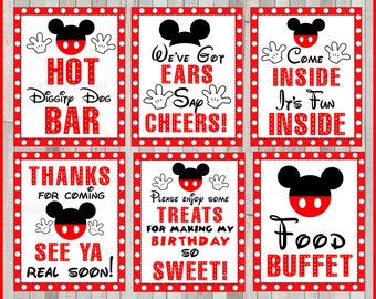 Printable Set of Mickey Mouse Party Signs, 5x7 and 8x10 INSTANT DOWNLOAD