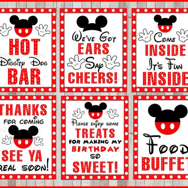 Printable Set of Mickey Mouse Party Signs, 5x7 and 8x10 INSTANT DOWNLOAD