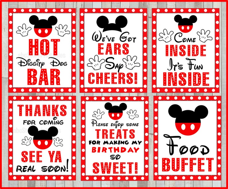 Druckbare Set von Mickey Mouse Party Zeichen, 5 x 7 und 8 x 10 INSTANT DOWNLOAD Bild 1