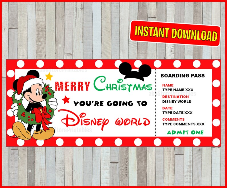 INSTANT DOWNLOAD Printable Ticket To Disney DIY Personalize | Etsy