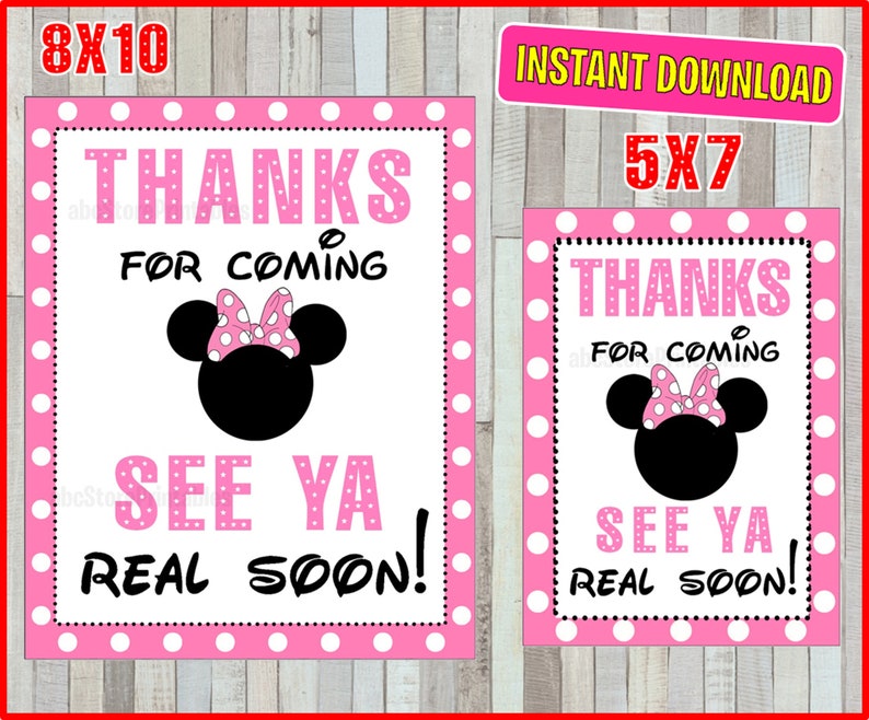 Printable Minnie Mouse Thanks for Coming See Ya Real Soon - Etsy