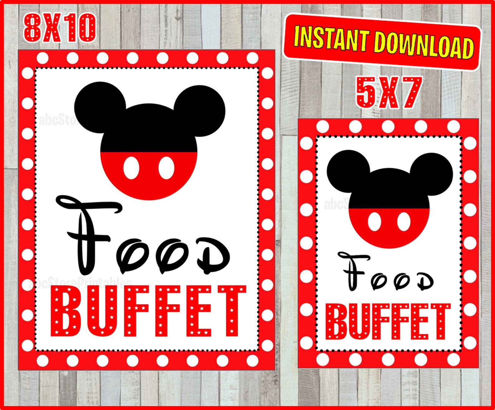Printable Mickey Mouse Food Buffet Party Sign 5x7 and 8x10 - Etsy