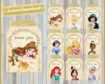 Princess Thank you tags, Princess gift Tags, Princess Birthday Thank you tags, instant download