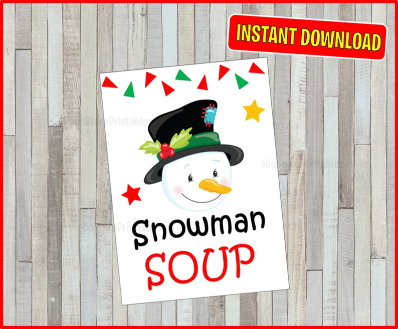 Instant download snowman soup tag printable christmas etsy