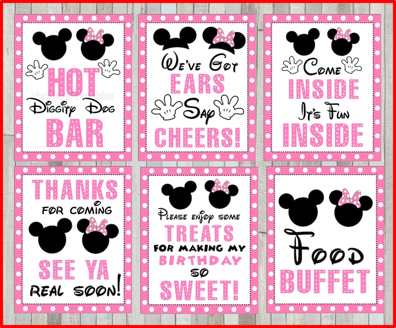 Printable Set of Mickey Minnie Mouse Party Signs 5x7 and 8x10 - Etsy