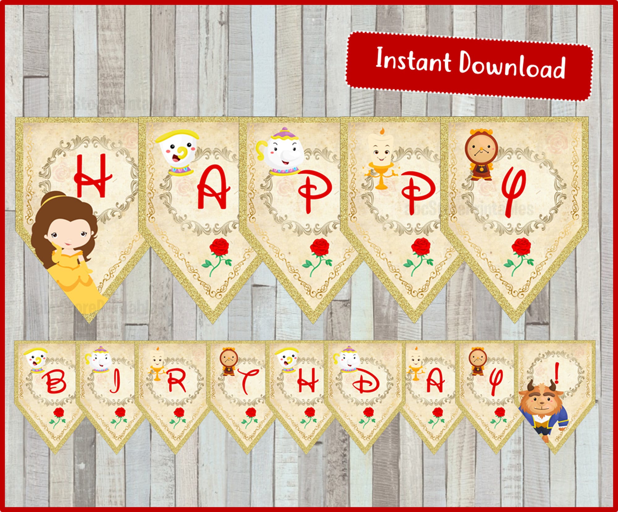 Princess Belle birthday banner Belle happy birthday banner | Etsy