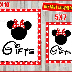Sinal de festa para presentes da Minnie Mouse para impressão, 5x7 e 8x10 DOWNLOAD INSTANTÂNEO
