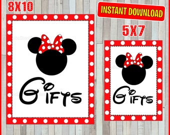 Printable Minnie Mouse Gifts Party Sign, 5x7 and 8x10 INSTANT DOWNLOAD