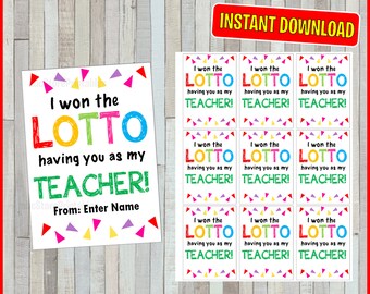 Printable Teacher Appreciation Week gift tag, Won the Lotto Teacher Favor Tag, INSTANT DOWNLOAD