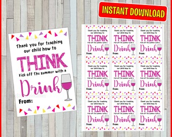 Etiqueta de regalo de vino, Semana de agradecimiento a los maestros, Etiqueta de regalo de fin de año para maestros, impresión fácil en casa etiquetas de regalo únicas DESCARGA INSTANTÁNEA