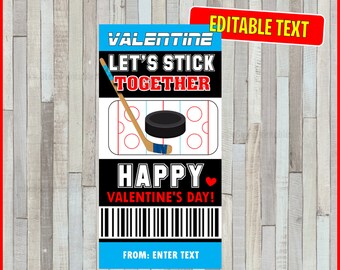 Hockey Ticket Valentine's Day Cards, Let's Stick Together Valentines Exchange Card, Editable, Personalized Valentines, INSTANT DOWNLOAD