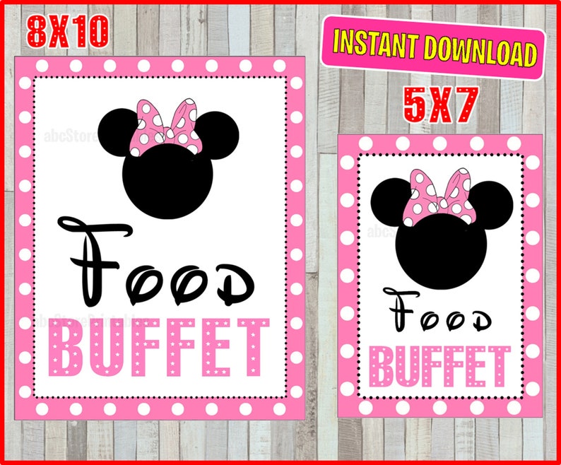 printable minnie mouse food buffet party sign 5x7 and 8x10 etsy