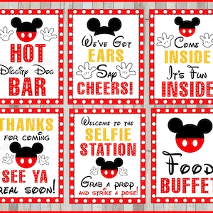 Printable Set of Mickey Mouse Party Signs, 5x7 and 8x10 INSTANT DOWNLOAD