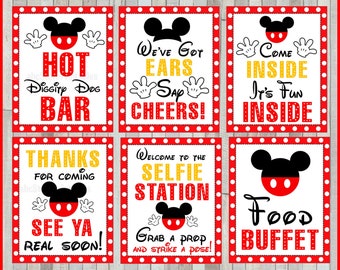 Printable Set of Mickey Mouse Party Signs, 5x7 and 8x10 INSTANT DOWNLOAD