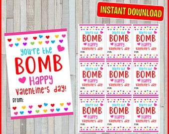You're the BOMB valentine, Printable Valentine bath bomb gift tag, bath bomb Valentine's Day cards INSTANT DOWNLOAD