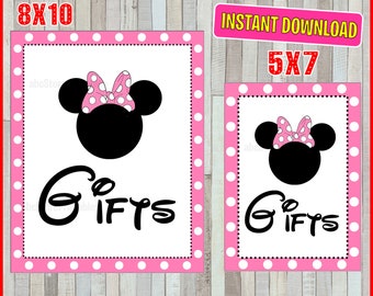 Printable Minnie Mouse Gifts Party Sign, 5x7 and 8x10 INSTANT DOWNLOAD