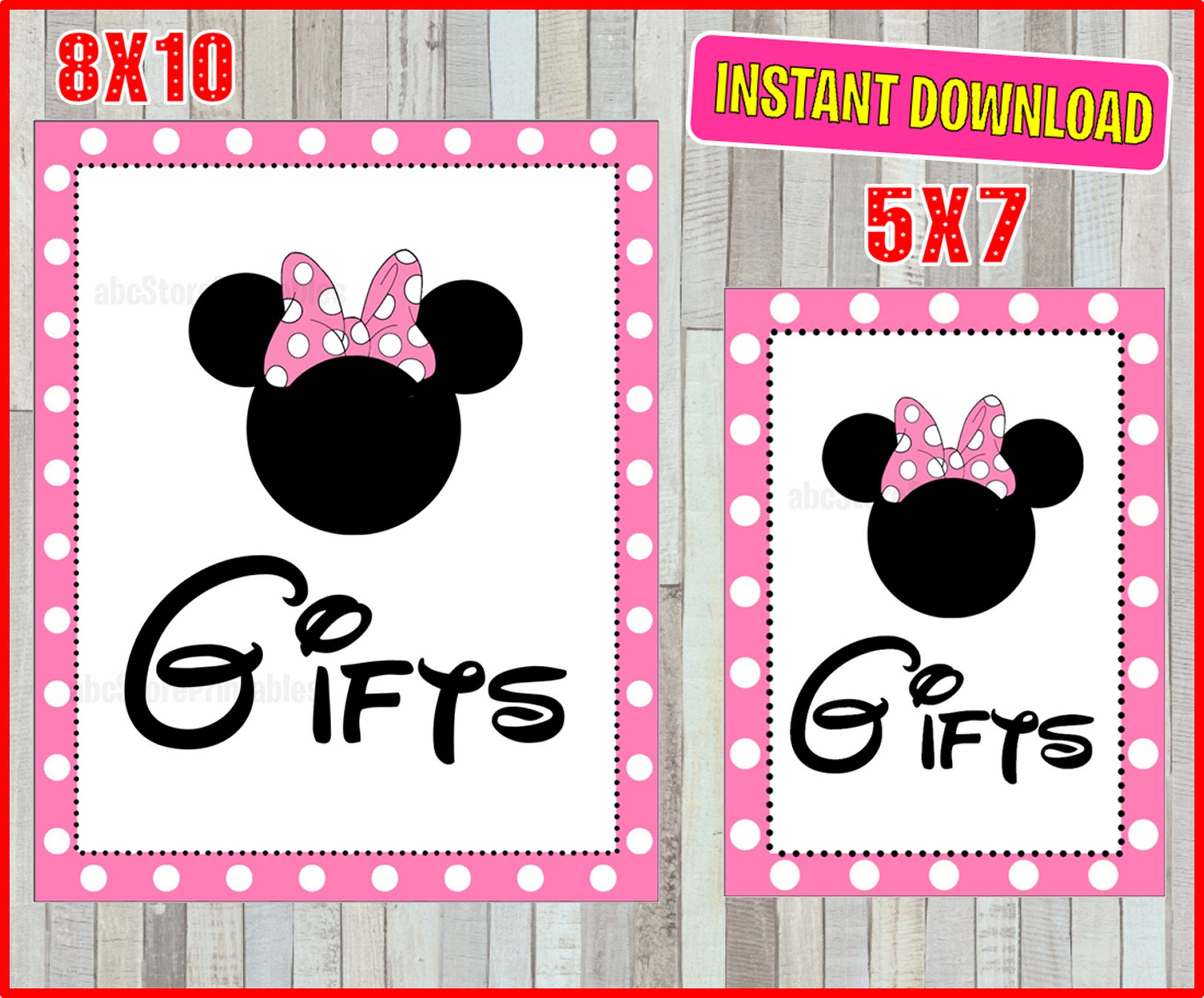 Printable Minnie Mouse Gifts Party Sign 5x7 and 8x10 INSTANT | Etsy