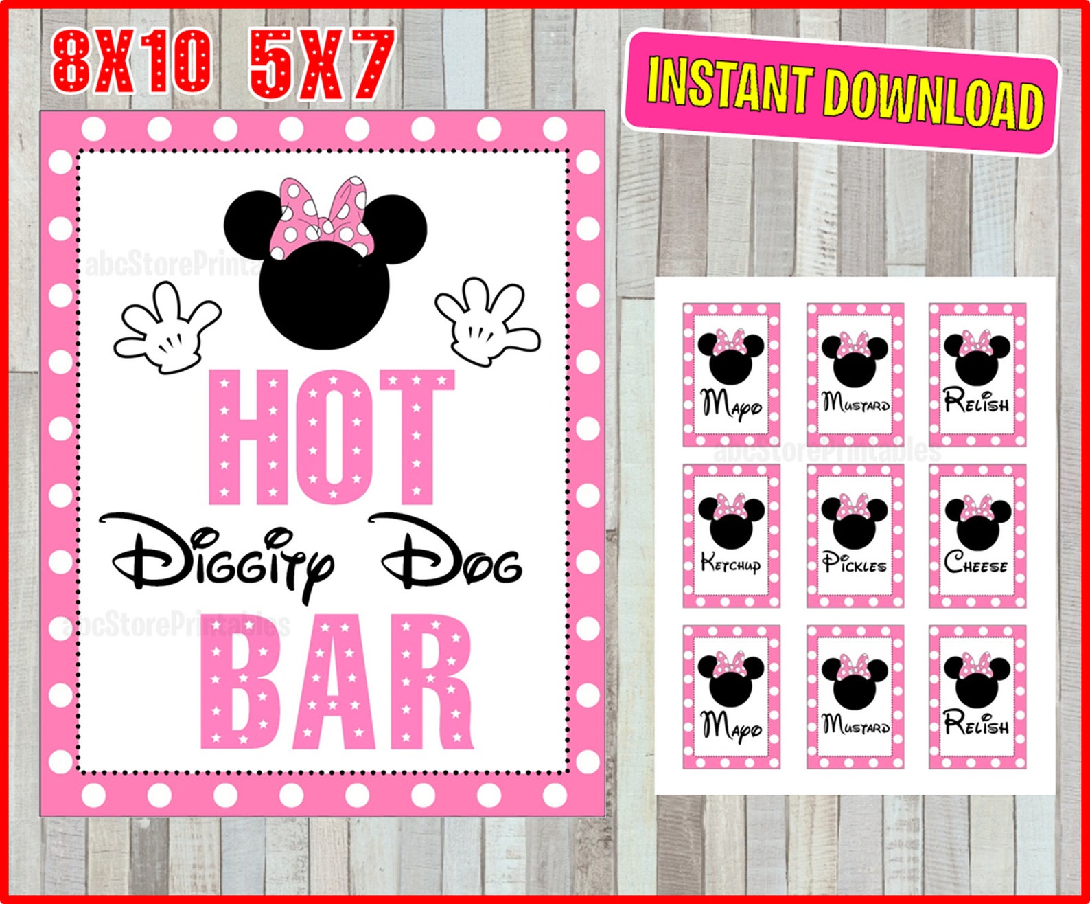 Printable Minnie Mouse Hot Diggity Dog Bar Sign and Condiment Etsy