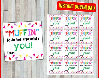 Printable Lehrer Wertschätzung Woche, Geschenkanhänger, Muffin to do but schätzen Sie, INSTANT DOWNLOAD