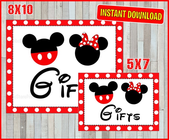 Printable Mickey Minnie Mouse Gifts Party Sign 5x7 and 8x10 - Etsy