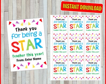 Geschenkanhänger zum Ausdrucken, Danke, dass du ein Star-Lehrer bist, SOFORTIGER DOWNLOAD