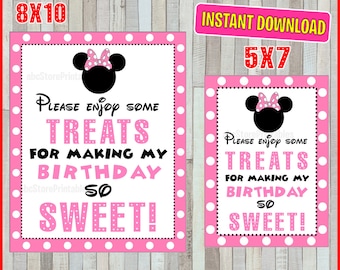 Printable Minnie Mouse thanks for Making my Birthday Sweet Party Sign, 5x7 and 8x10 INSTANT DOWNLOAD