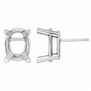 14K Gold Elongated Cushion Stud Earring Settings – Four-Prong Gemstone Mountings with Friction Backs (Pair)