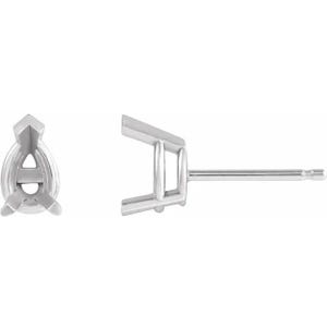 14K Gold Pear Shape Three-Prong V-End Stud Earring Mountings | 5×3–12×8 mm Friction Post Setting | Sold in Pairs