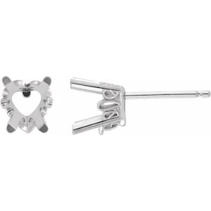 14K Gold Heart Stud Earring Mountings: 4-Prong Scroll Setting (Pair)