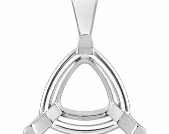 Trillion Cut Pendant Semi Mount: 14K Gold, Sterling Silver, or Platinum