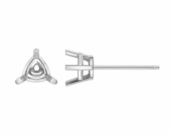 14K Gold Trillion Cut Stud Earring Mountings: 3-Prong Setting (Pair)