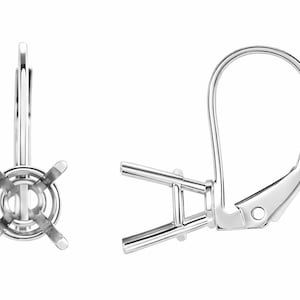 14K Gold Round Lever Back Drop Earring Mounting: Four-Prong Setting (Pair)