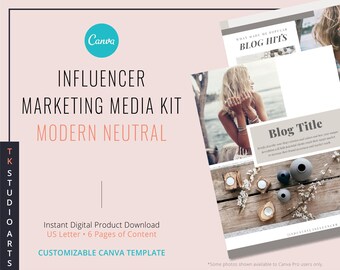 Media Kit BOOKLET | CANVA Template | Influencer | Freelancer | Blogger | Blog Resource | Marketing | Business Forms | Modern Neutral | 6 PG
