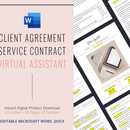 Virtual Assistant Contract Template Editable Canva Template Etsy Virtual Assistant Contract Template Editable Canva Template Etsy