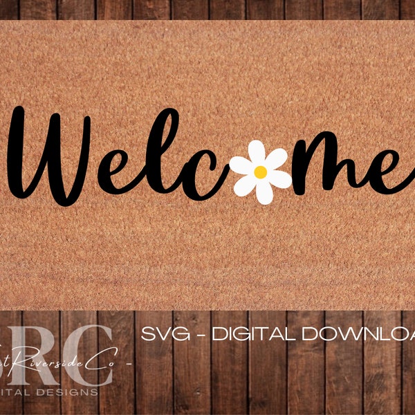 Welcome Daisy Doormat SVG | SVG File | Welcome Mat | Doormat Stencil | Digital Design | Cricut