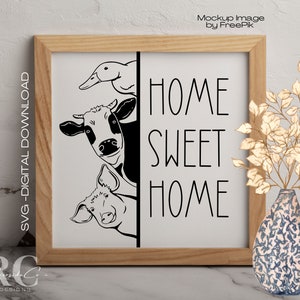 Bauernhof Tier Zeichen SVG | Digitaler Download | Kuh | Schwein | Ente | Bauernhaus | Home Sweet Home | Cricut | SVG-Datei
