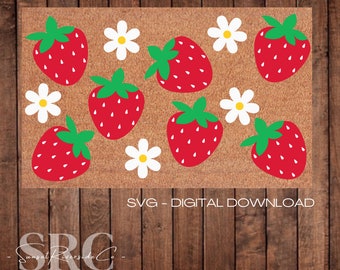 Zerbino floreale con fragole SVG / File SVG / Zerbino con fragole / Zerbino estivo / Design digitale / Cricut
