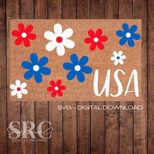 Paillasson 4 juillet SVG | Fichier SVG | Etats-Unis | 4 juillet | Rouge, blanc et bleu | Paillasson d'été | Conception numérique | Cricut