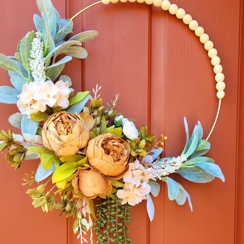 Beaded Hoop Wreath Fall Door Décor Farmhouse Wreath Etsy
