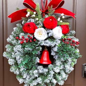 Christmas wreath, Holiday door decor, Winter wreath with bell, Gift for moms