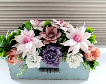 Wood flowers arrangement, Unique gift for mom, Table centerpiece, Mantel décor