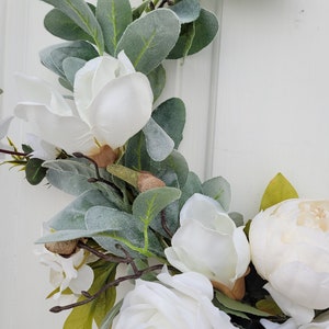 White hoop wreath, Neutral door wreath, Gift for moms, Front door hoop, Apartment wreath image 3