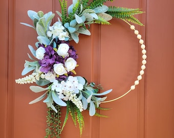 Beaded wreath, Modern hoop wreath, Front door décor, Housewarming gift, All seasons wreath