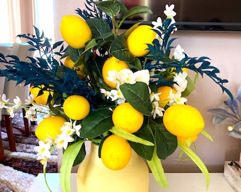 Yellow lemons centerpiece, Wood bucket with lemons, Gift for moms, Farmhouse décor