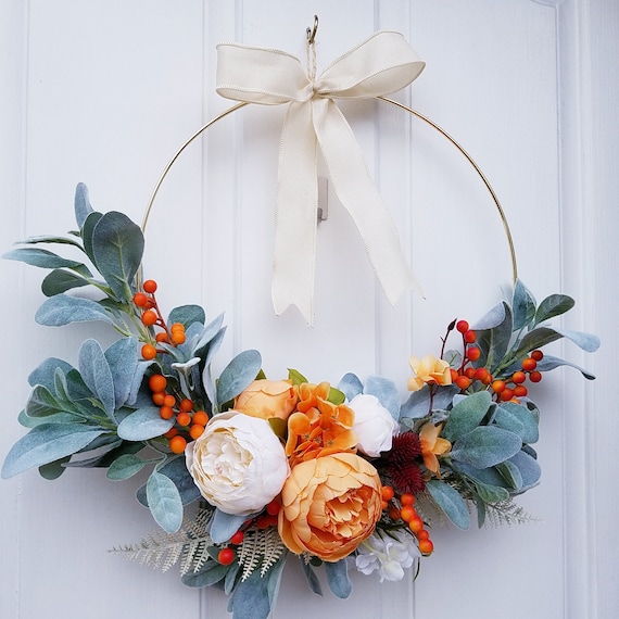 Modern Hoop Wreath Cream and Orange Wreath Gift for Mom | Etsy